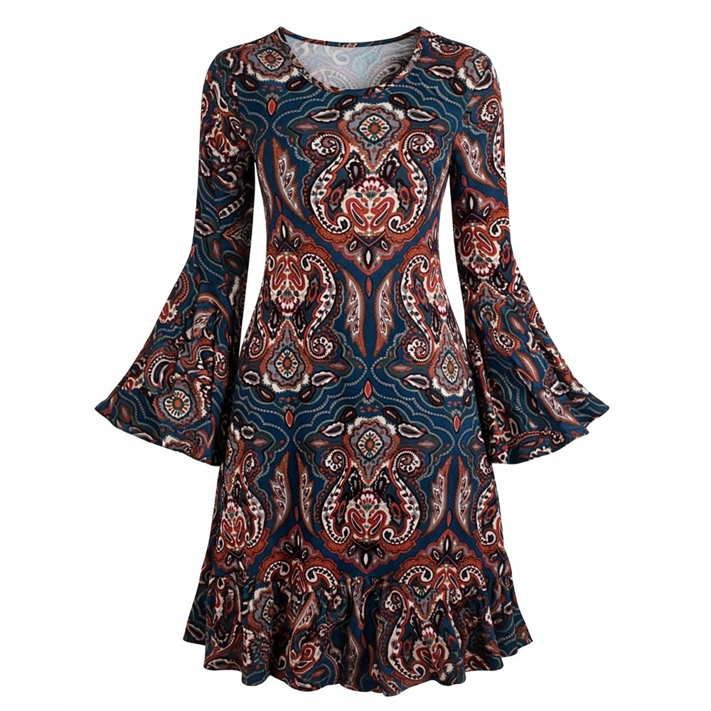 Rouge Womens Flare Sleeve Swing Dress Size S‎ Boho Retro 70s Festival
